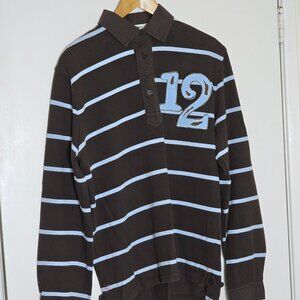 Vintage Canterbury Of New Zealand Rugby Shirt Mens M Medium Brown Stripe LS blue